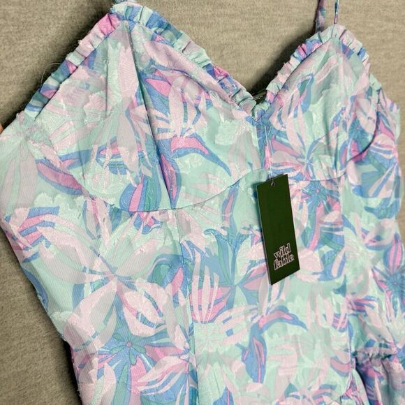Wild Fable Womens Slip Dress Size Large Drop Waist 80s Fairy Flouncy Pink Blue - Picture 5 of 10
